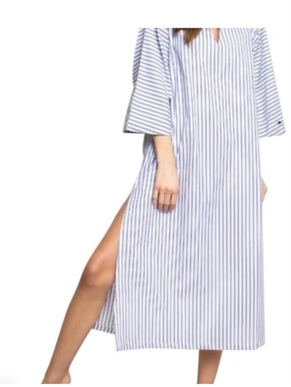 Petite Plume French Ticking Caftan Dress Size Small Cotton